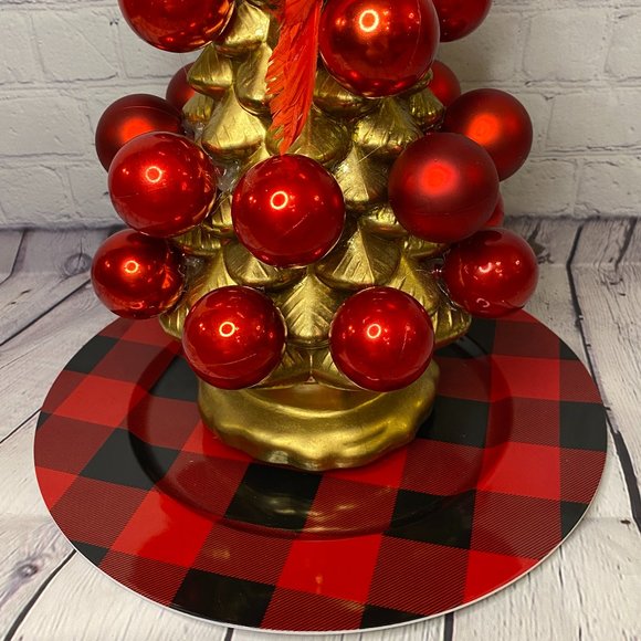 Christmas Gold Cardinal Bird Tree Center Piece Decor RED BUFFALO PLAID - Picture 3 of 6